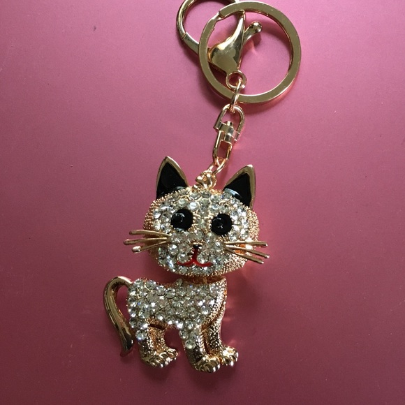 2 Left Crystal Kitty Key Chain/Purse Charm - Picture 2 of 4